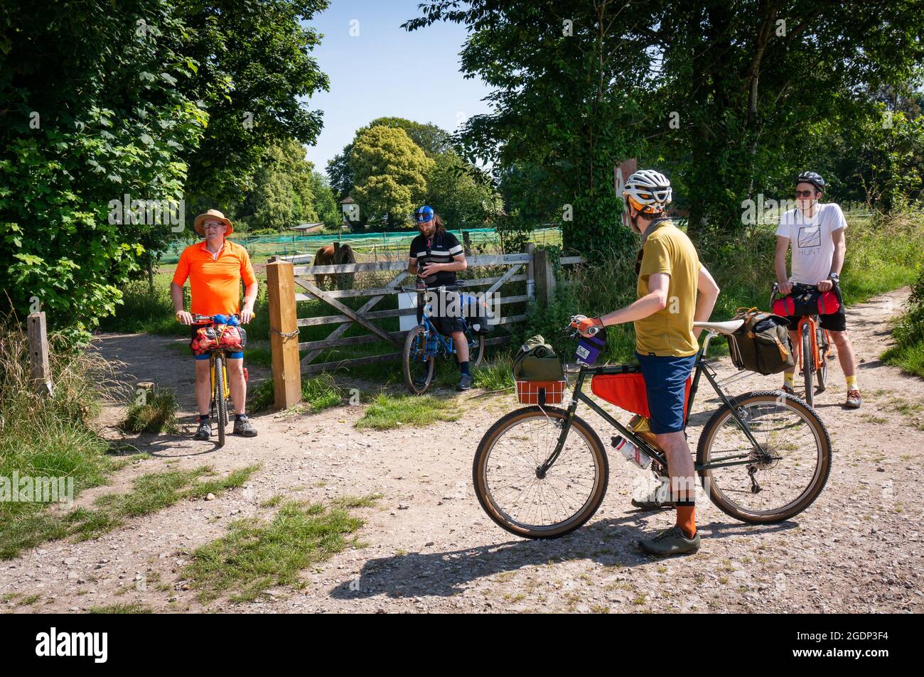 A group of cyclists on the King Alfred's Way, Wiltshire, UK Stock Photo