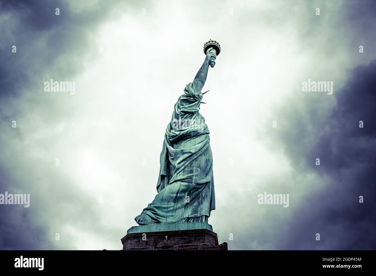 Walking around the Statue of liberty Stock Photo