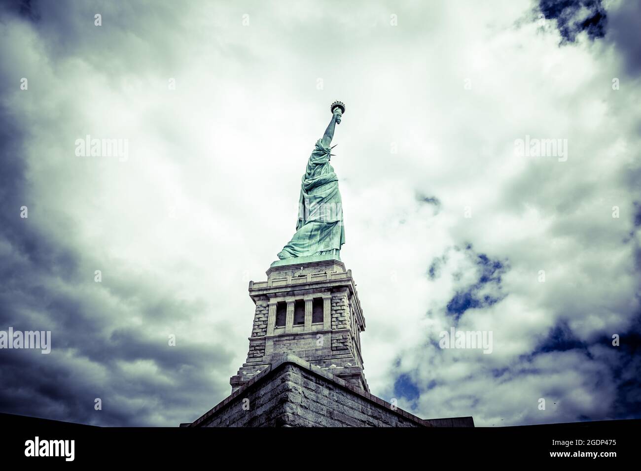 Walking around the Statue of liberty Stock Photo