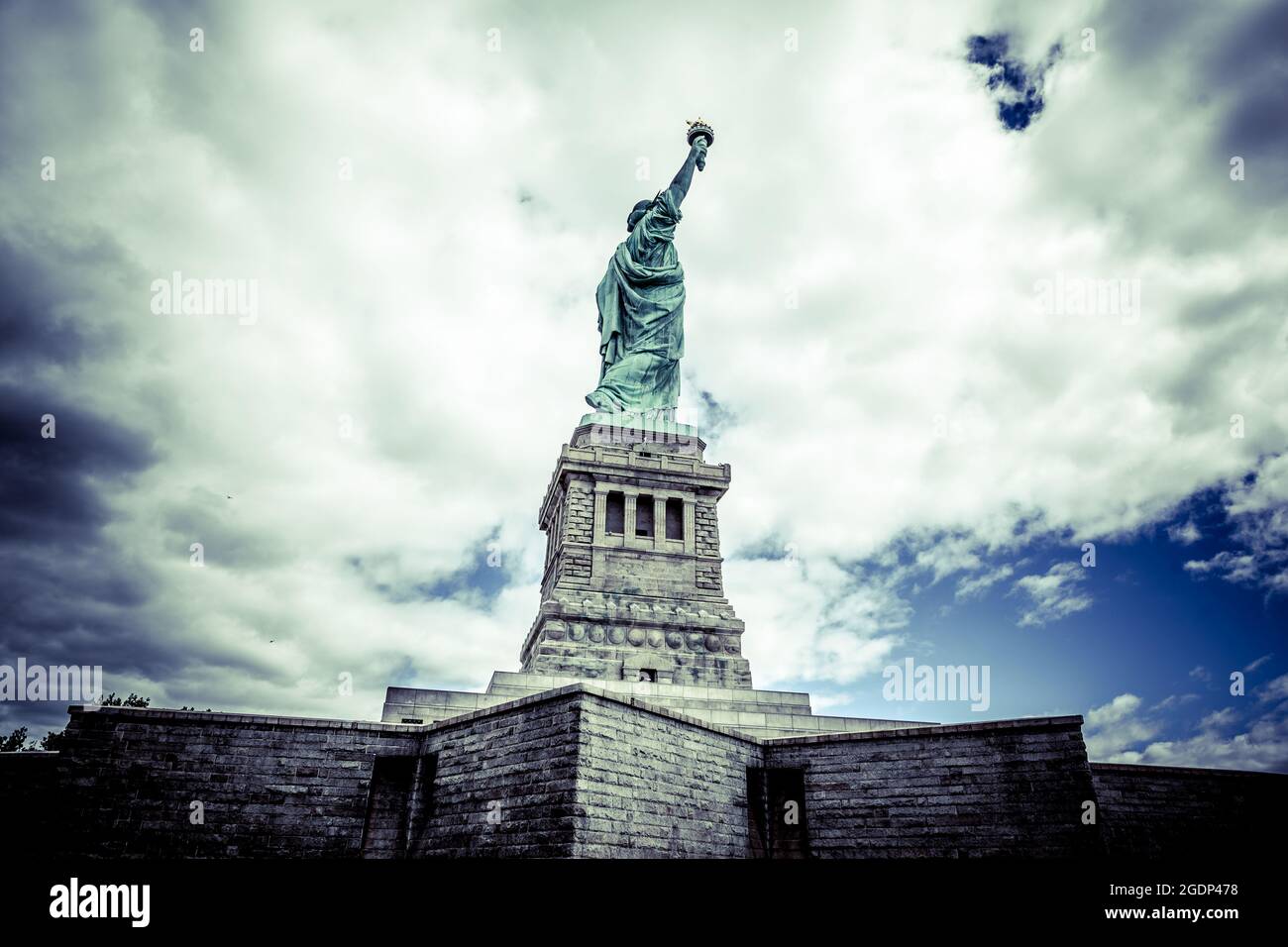 Walking around the Statue of liberty Stock Photo