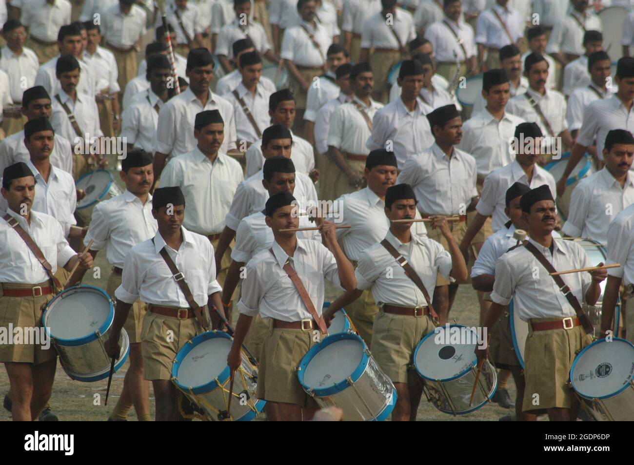 Activists of Rashtriya Swayamsevak Sangh (RSS), perform during a drill