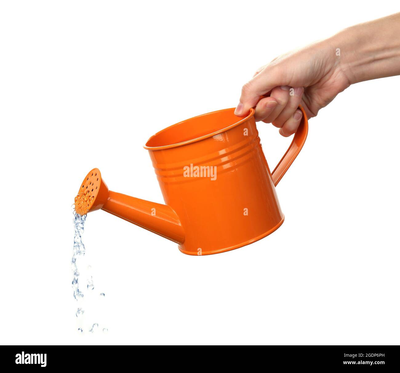 Water pouring from watering can isolated on white Stock Photo Alamy