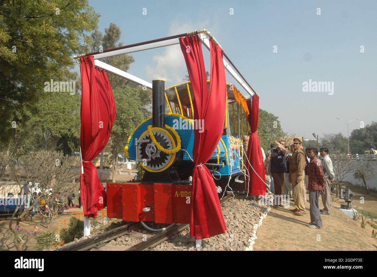 The smallest vintage steam engine of the Indian Railways. It was manufactured by M/S W.G. Bagnall, Stafford, U.K. in the year 1897. Running on small g Stock Photo