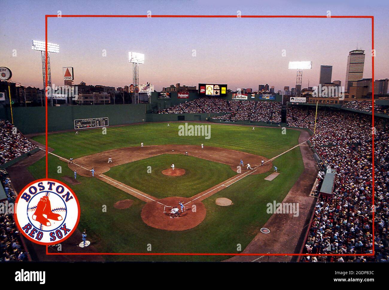 Postcard of Fenway Park, home of the Boston Red Sox Major League baseball team in Boston, MA Stock Photo