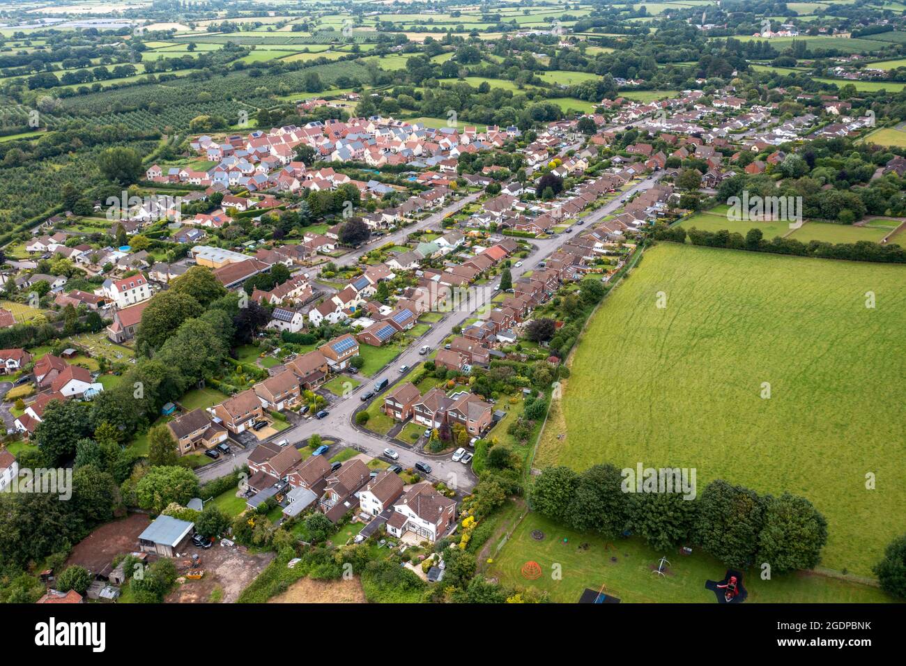 Aerial view of Sandford village in Somerset, England. Stock Photo