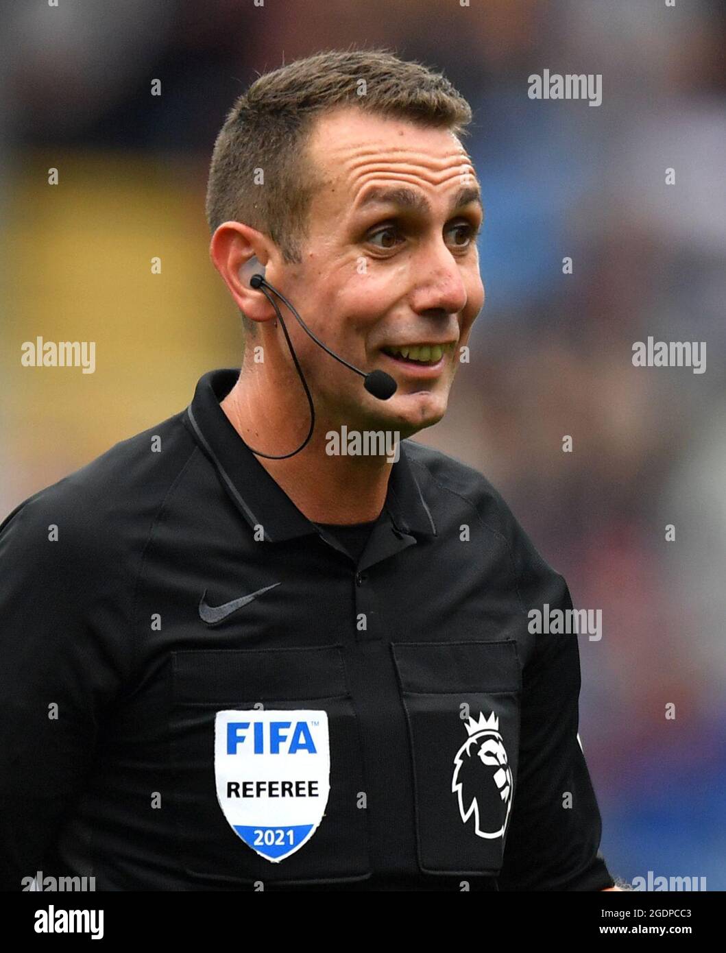 Referee David Coote during the Premier League match at Turf Moor, Burnley. Picture date: Saturday August 14, 2021. Stock Photo