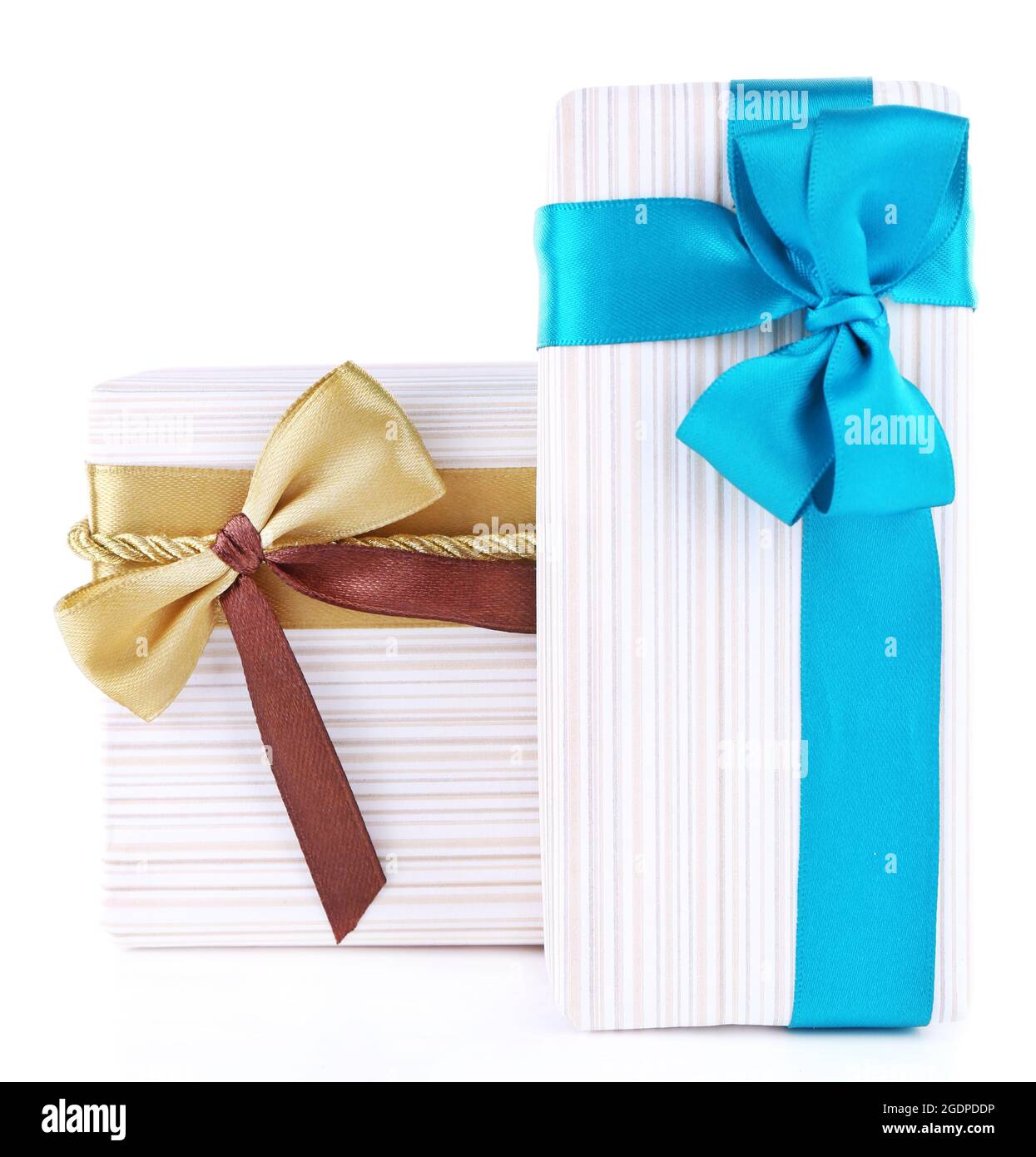 Beautifully packaged gifts isolated on white Stock Photo Alamy
