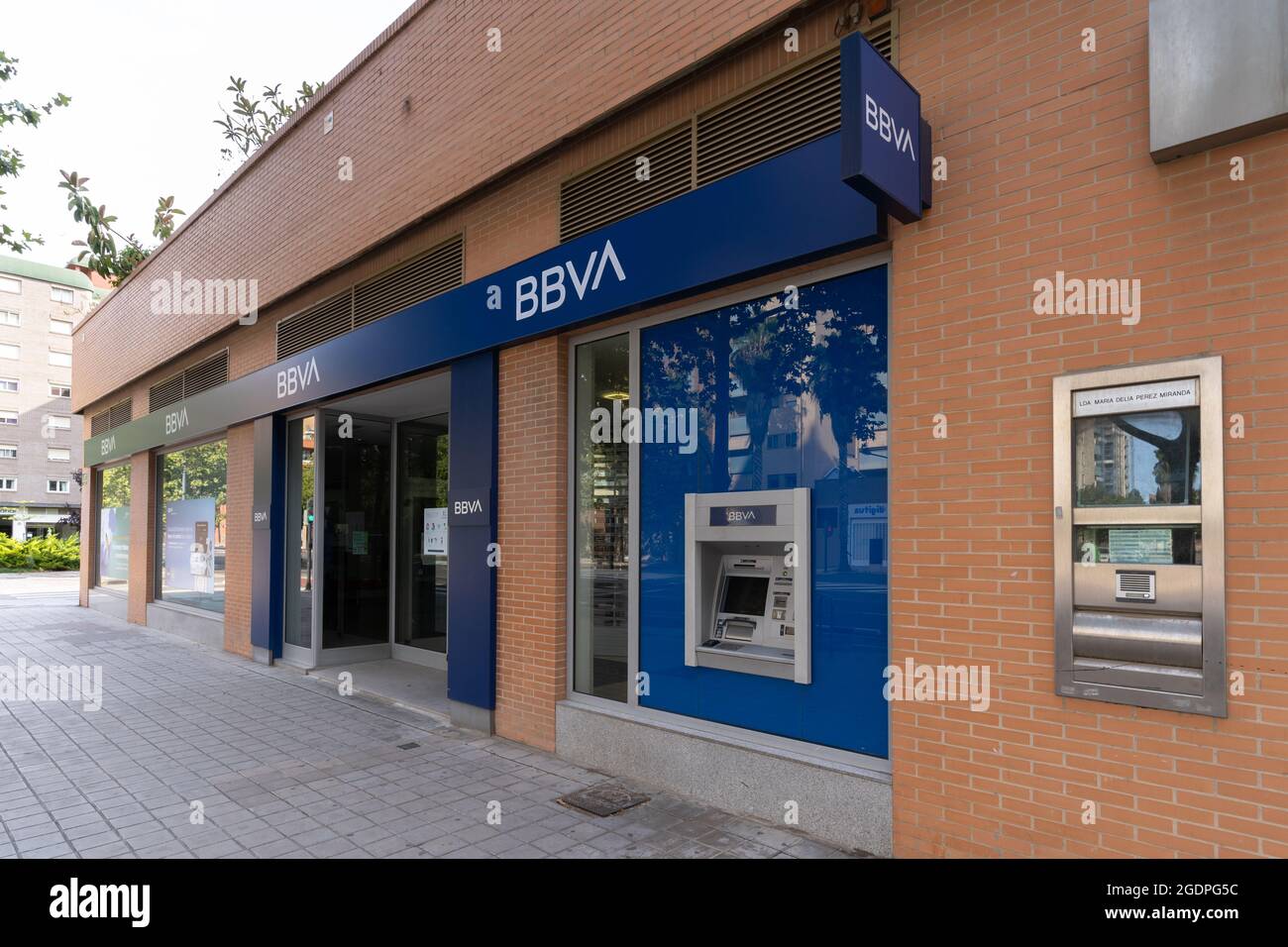 Valencia, Spain August 1, 2021 Bank branch of BBVA, one of the largest banks in Spain Stock