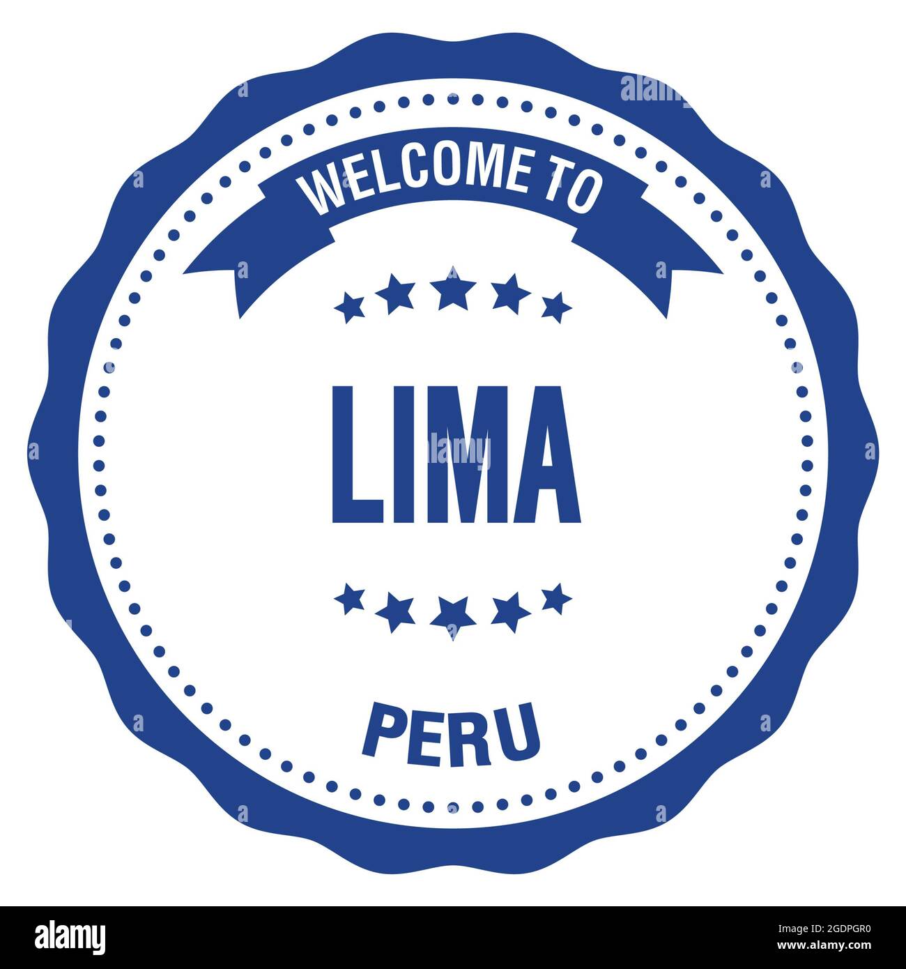 WELCOME TO LIMA - PERU, words written on blue round badge stamp Stock ...