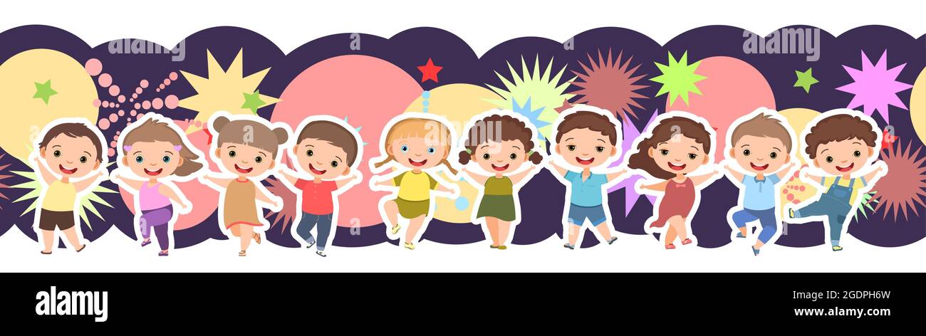 Children dance joy. Happy childhood. Seamless. Little boys and girls. Kid  is jumping for joy at the party. Nice kid. Cartoon style. Isolated on white  Stock Vector Image & Art - Alamy