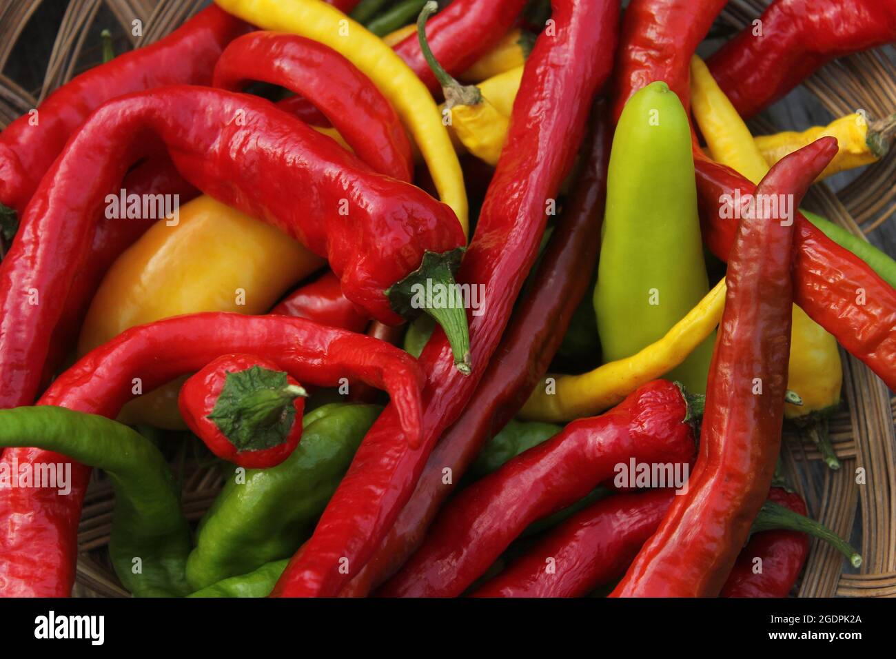 Colorful Basket of Peppers at a Farmers Market Stock Photo - Alamy