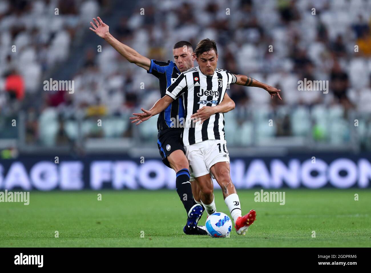 Torino Italy 14th Aug 2021 Paulo Dybala Of Juventus Fc And Merih Demiral Of Atalanta Bc Battle For The Ball During The Pre Season Friendly Match Between Juventus Fc And Atalanta Bc At