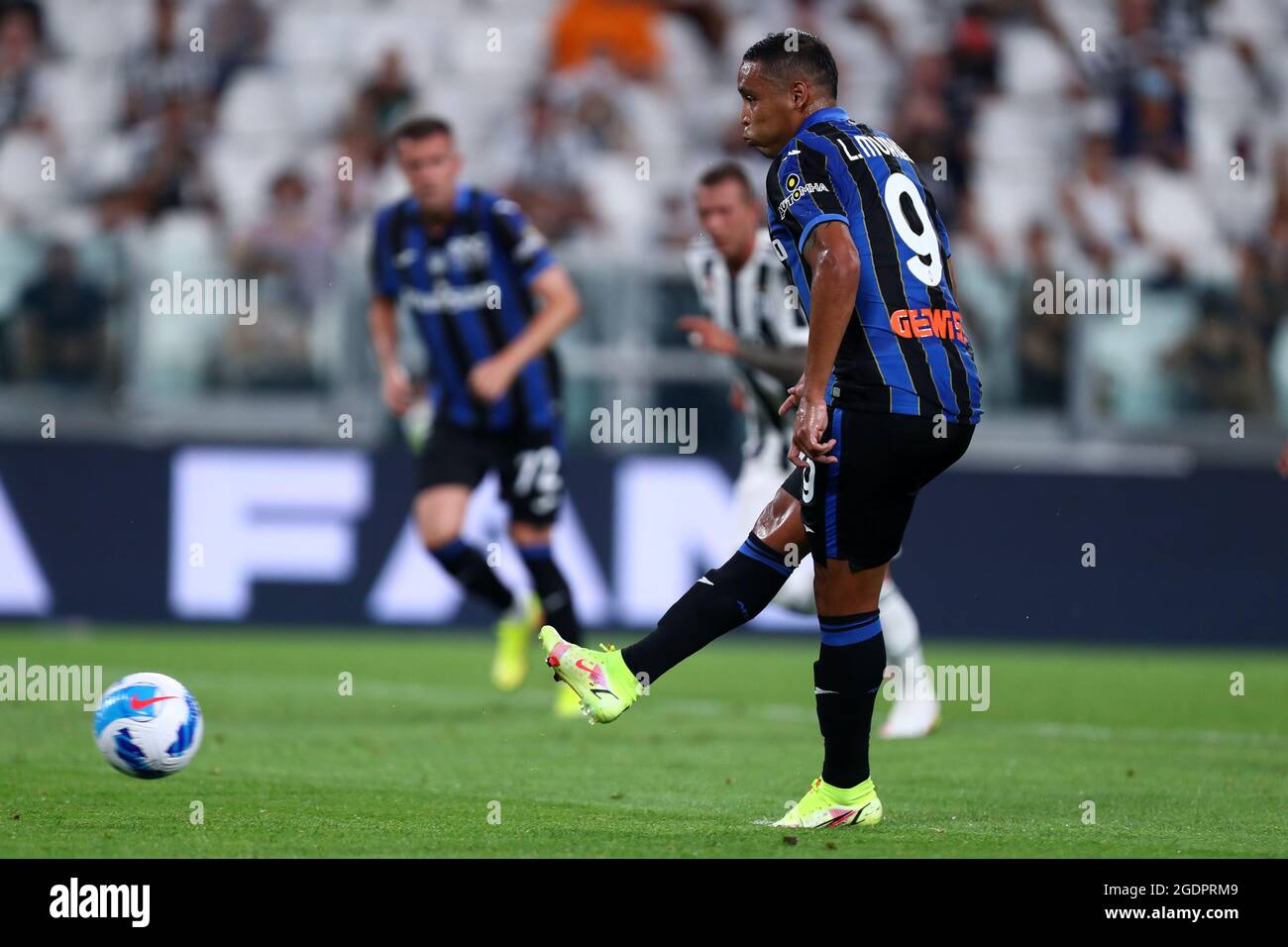 Torino Italy 14th Aug 2021 Luis Muriel Of Atalanta Bc Scores His Team S First Goal During The Pre Season Friendly Match Between Juventus Fc And Atalanta Bc At Allianz Stadium On August 14