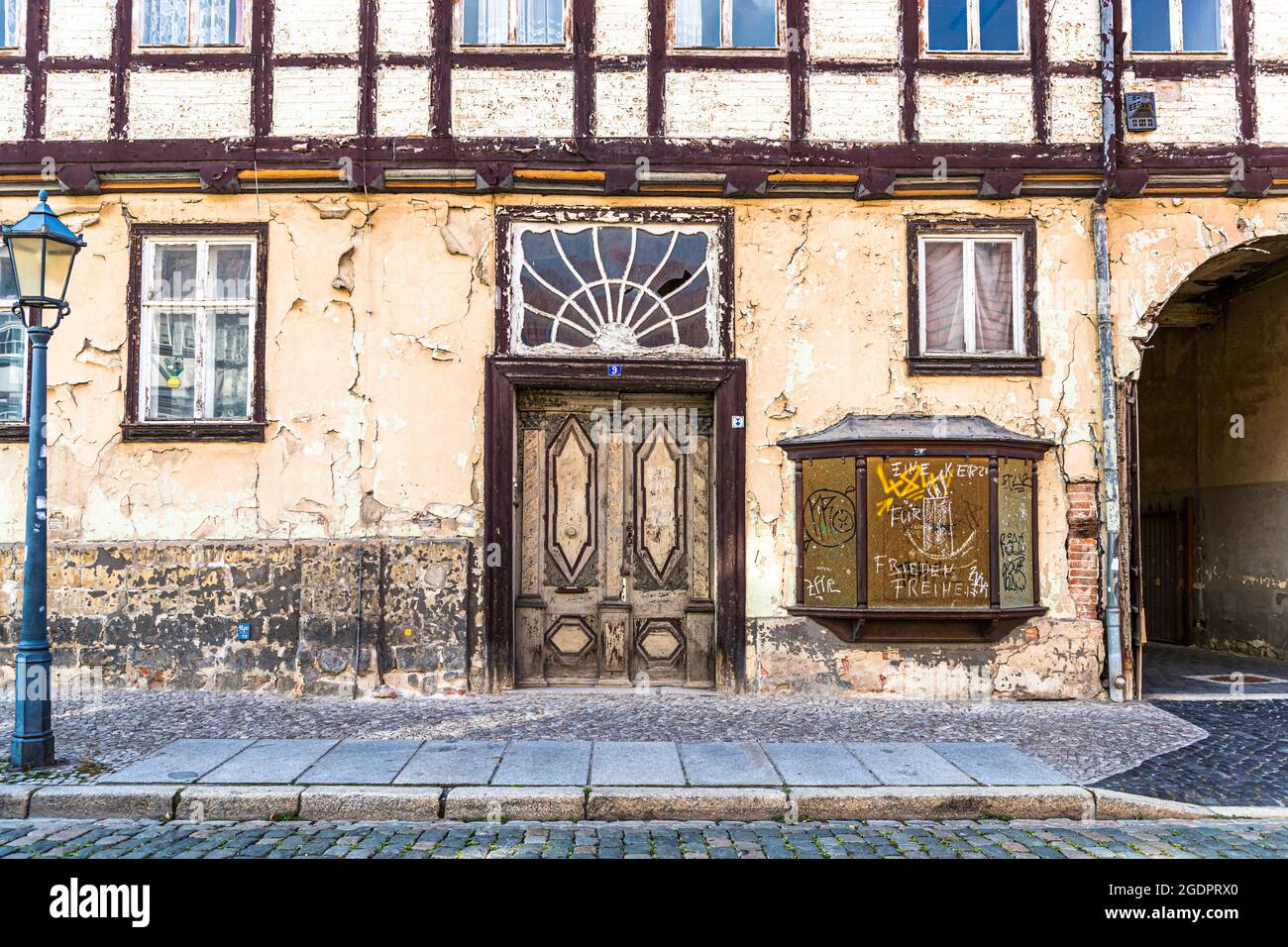 Dilapidated half-timbered house in Quedlinburg, Germany Stock Photo