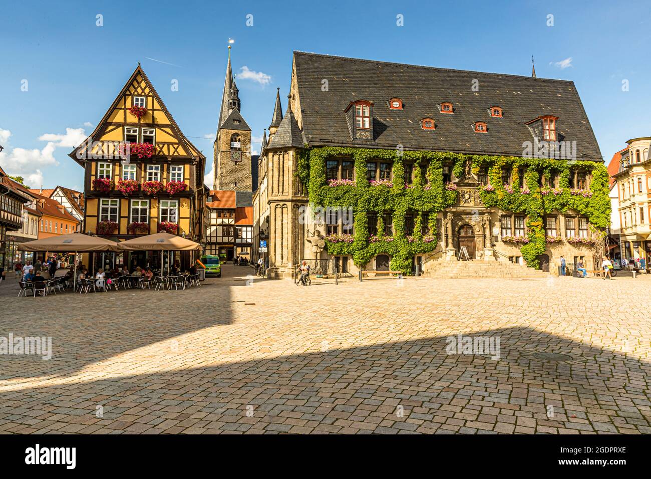 Market square with the town hall of Quedlinburg, Germany Stock Photo