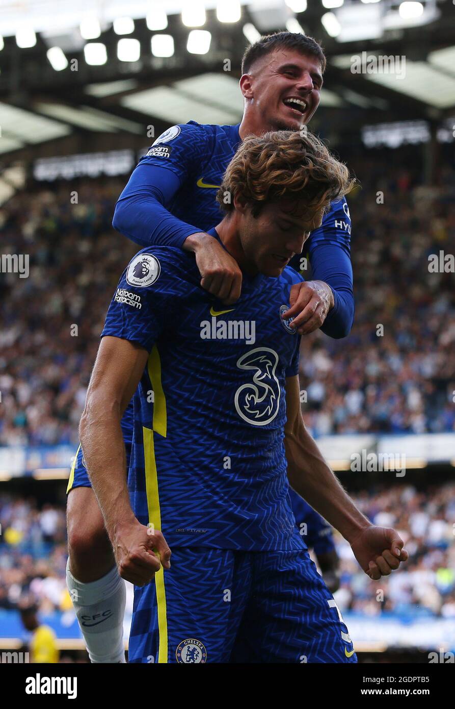 Alonso Goal London, England, 14th August 2021. Marcos Alonso of Chelsea celebrates ...