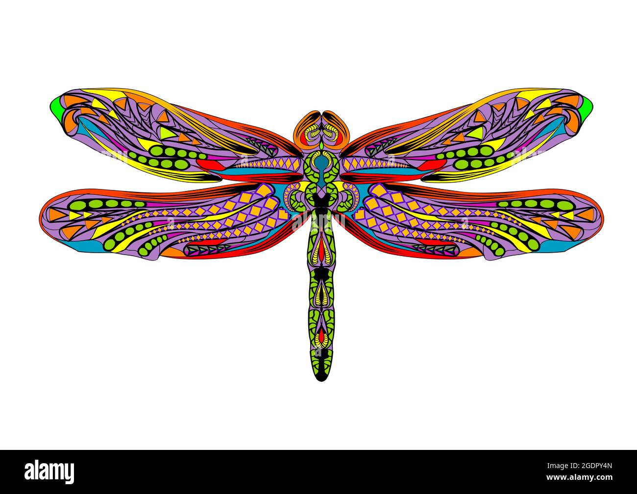 dragonfly ethnic illustration isolated on white background Stock Vector