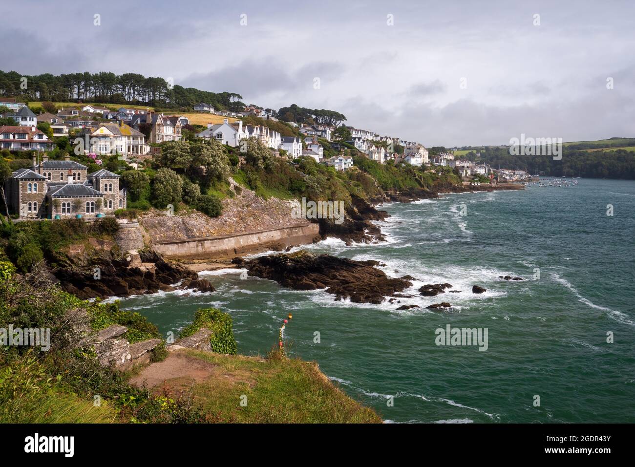 Looking up the estuary at the town of Fowey in Cornwall Stock Photo