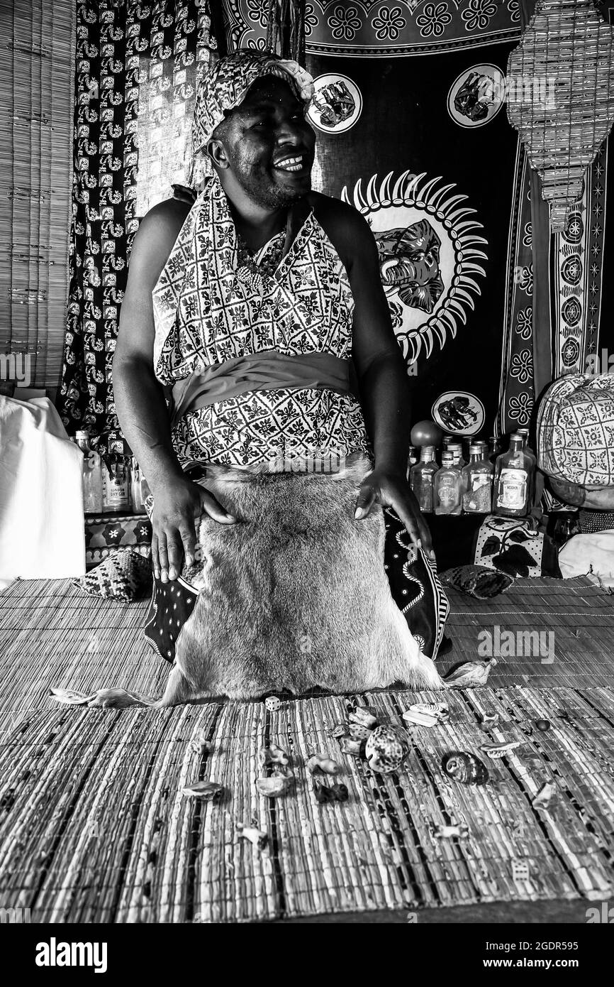 JOHANNESBURG, SOUTH AFRICA - Jan 05, 2021: A vertical shot of an  African male traditional Healer known as a Sangoma or witch Stock Photo