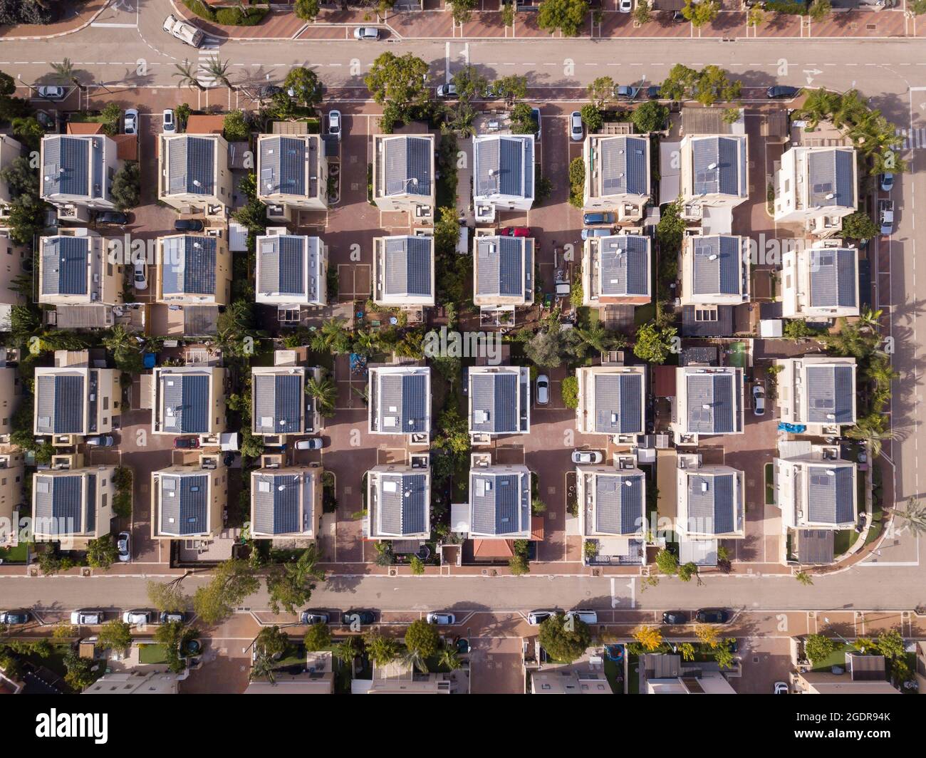 Neighborhoods houses. Aerial view of residential houses suburb.  Stock Photo