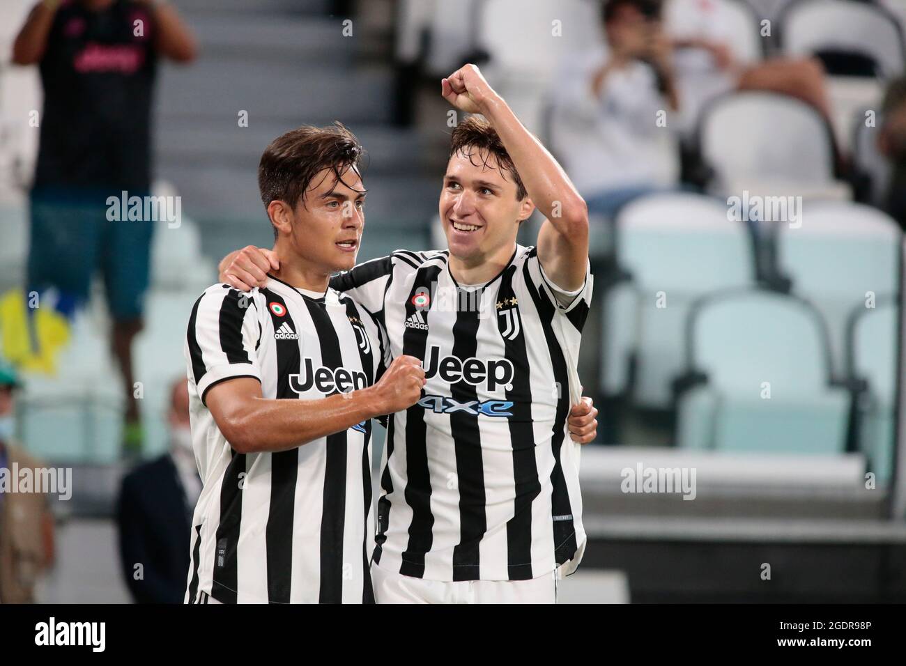 Federico Chiesa (Juventus Fc) celebrating with Paulo Dybala (Juventus Fc) during the Pre-Season Friendly Game football match  / LM Stock Photo