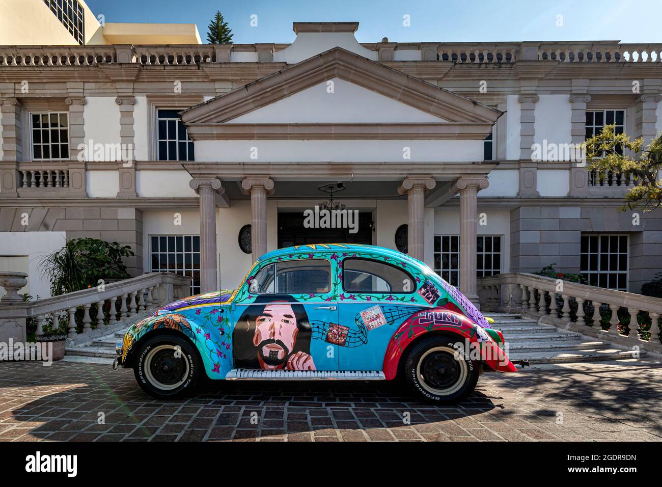 Unique VW Bug gifted to Marco Antonio Solis, aka El Buki, parked in front of his home in Morelia, Michoacan, Mexico. Stock Photo