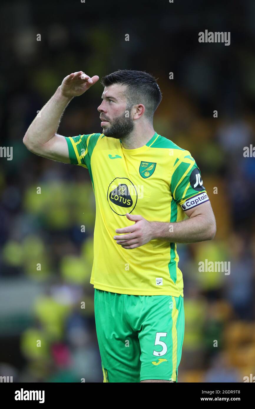 Norwich, UK. 14th Aug, 2021. Grant Hanley (NC) at the Norwich City v Liverpool, English Premier League match, at Carrow Road, Norwich. Credit: Paul Marriott/Alamy Live News Stock Photo