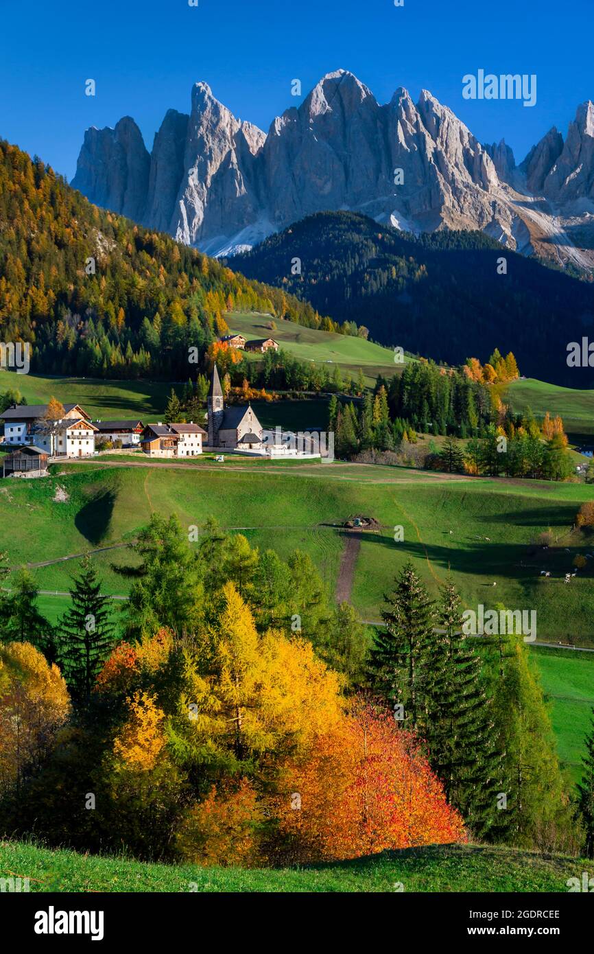 The Dolomite Mountain range from Santa Madalena, Italy, Europe Stock
