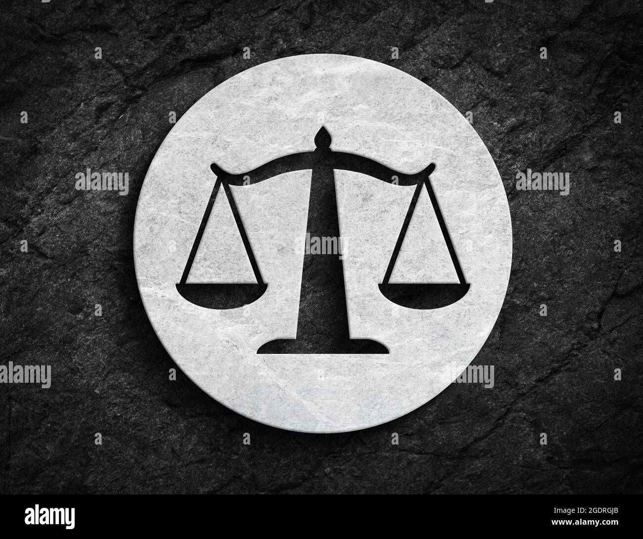 Scale symbol for justice fairness and balance symbol on dark stone wall