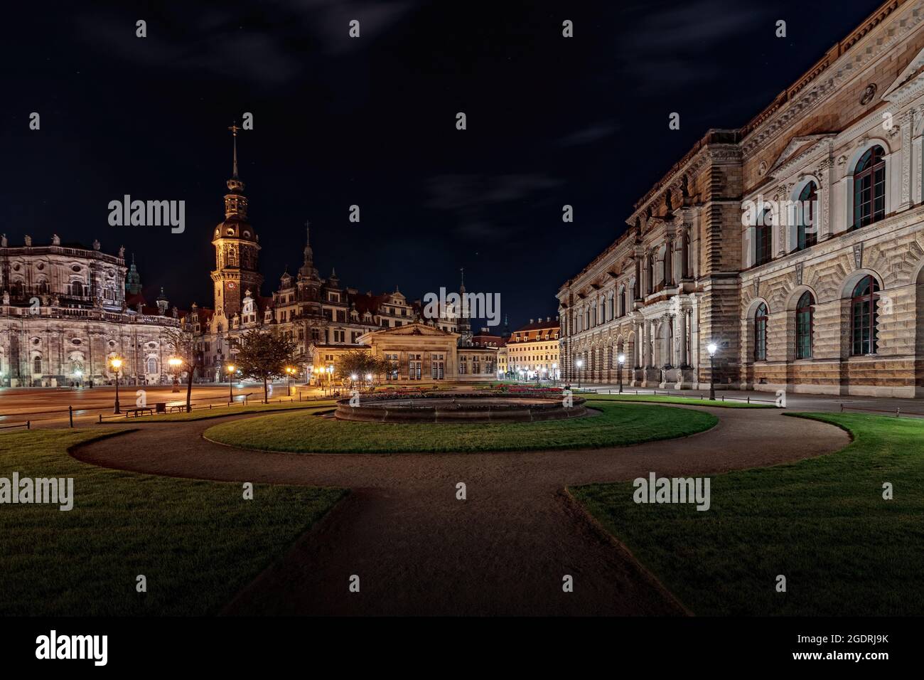 Night at Theaterplatz, Dresden, Germany Stock Photo