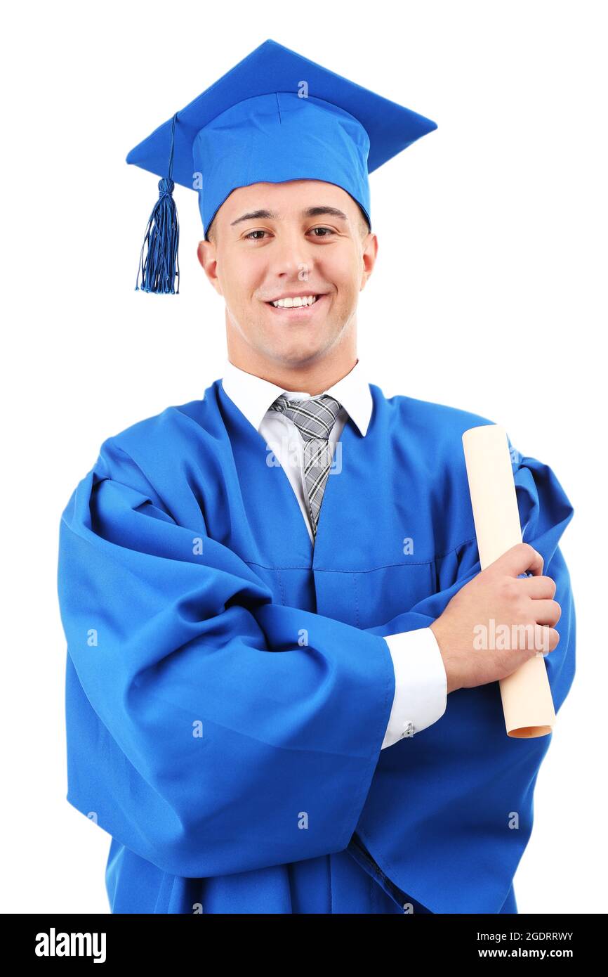 Man Graduate Student Wearing Graduation Hat And Gown Isolated On White man-graduate-student-wearing-graduation-hat-and-gown-isolated-on-white