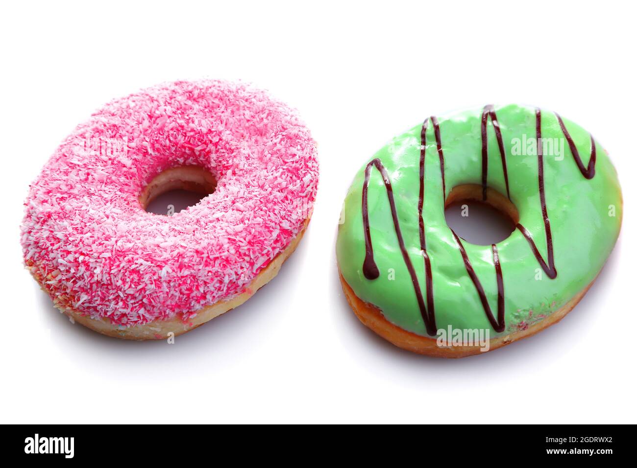Delicious donuts with color glaze isolated on white Stock Photo - Alamy