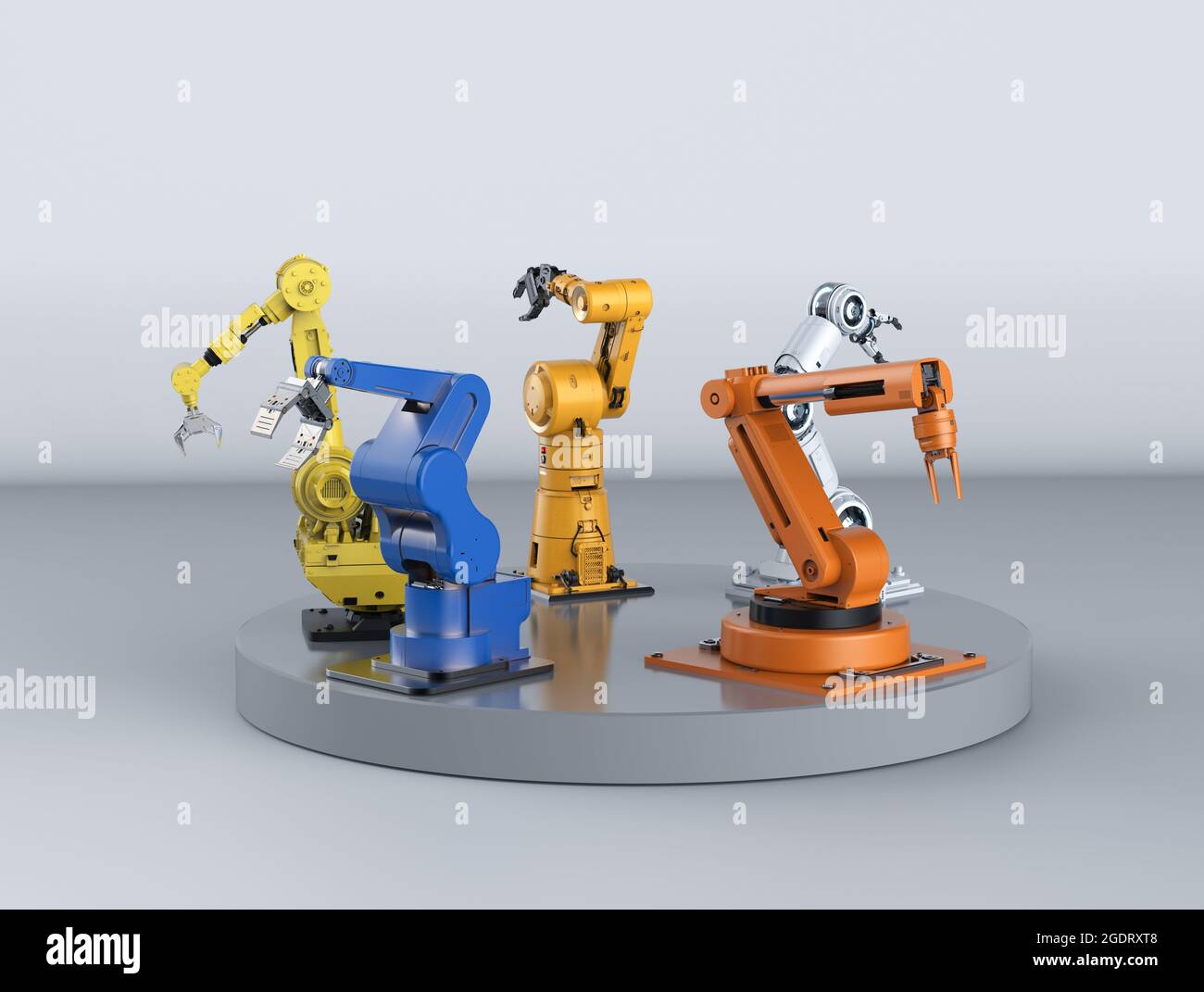 3d rendering group of robotic arms on stage Stock Photo - Alamy