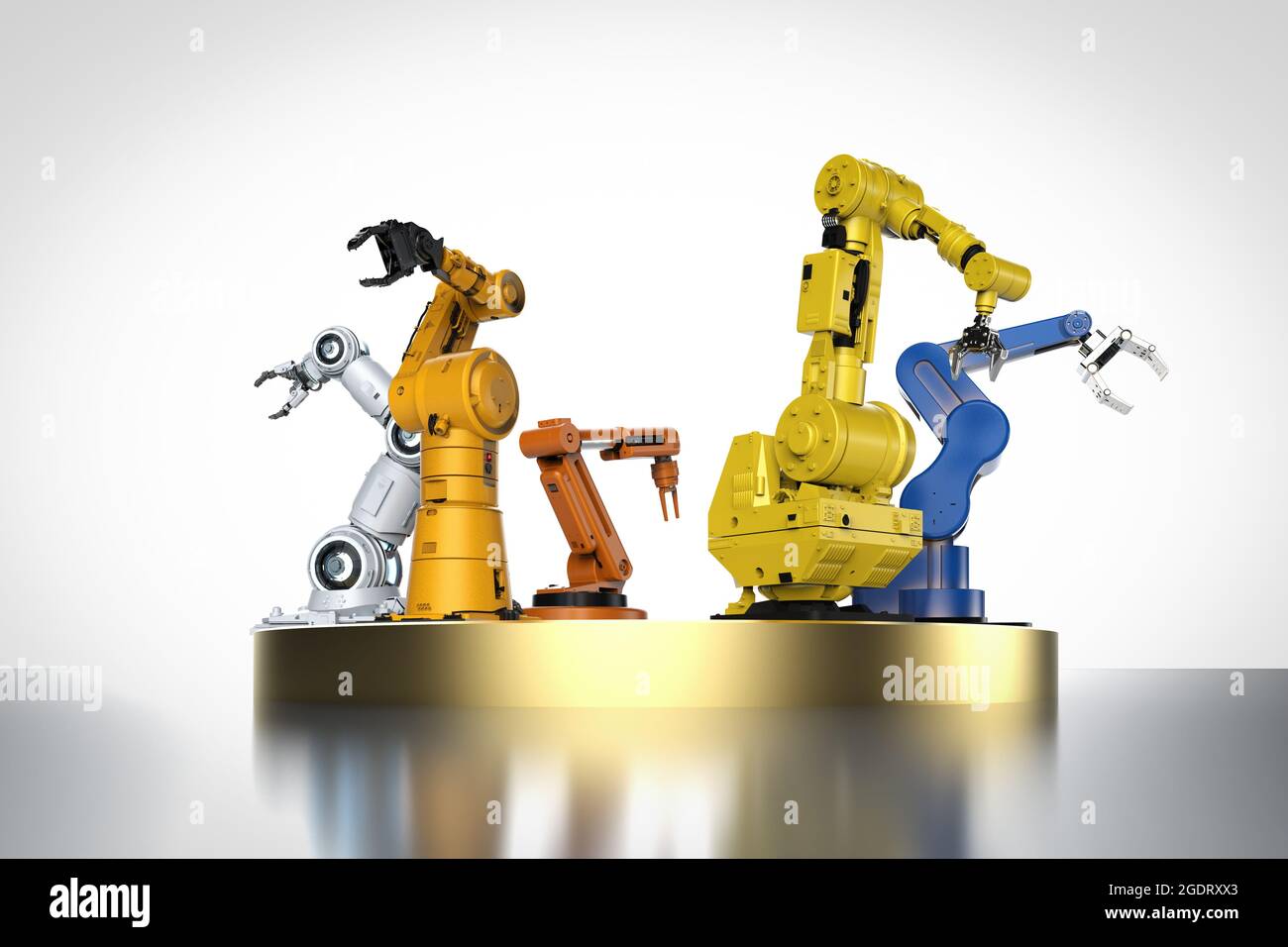 3d rendering group of robotic arms on stage Stock Photo - Alamy