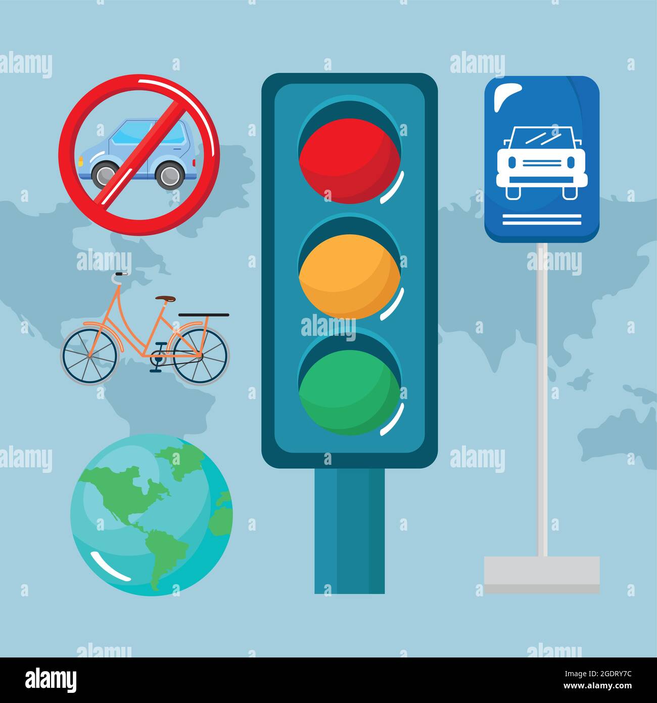 five car free day icons Stock Vector