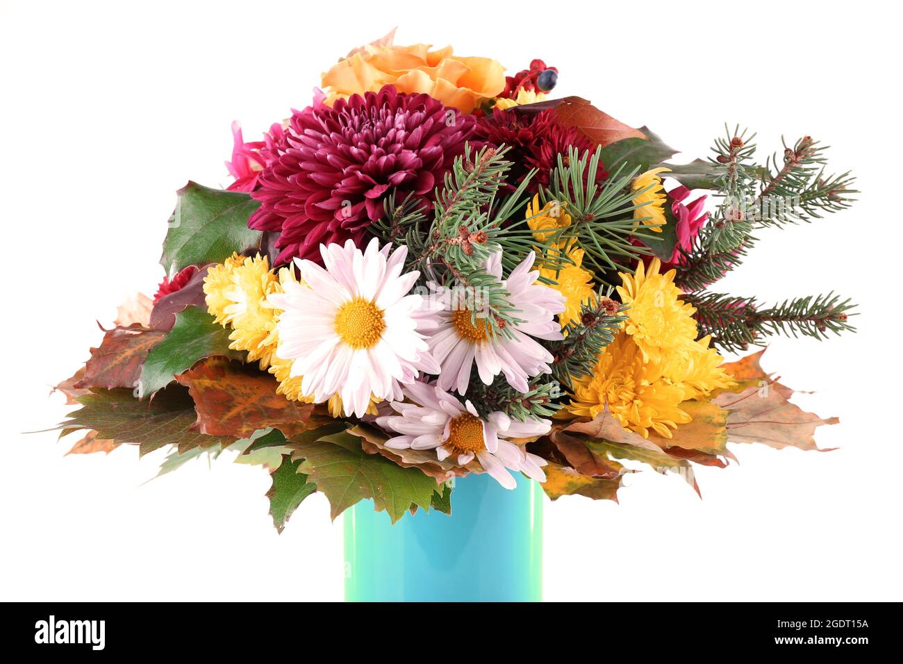 Flower bouquet in blue vase isolated on white Stock Photo Alamy