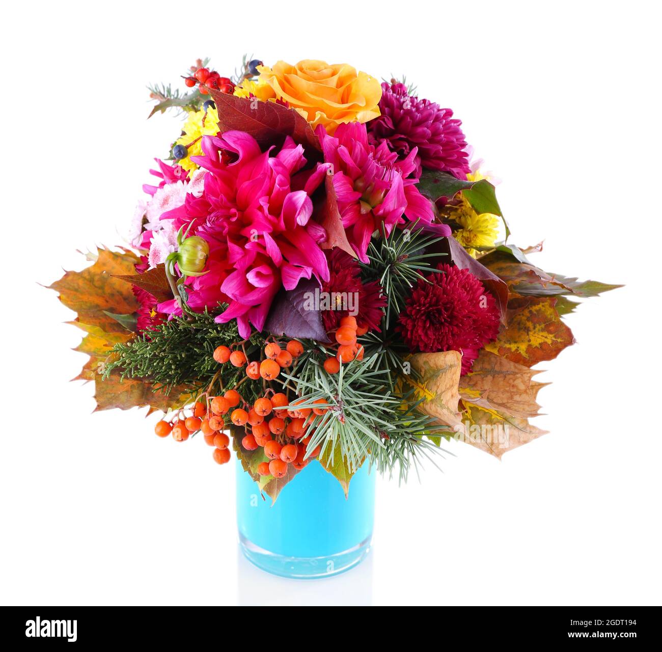 Flower bouquet in blue vase isolated on white Stock Photo Alamy