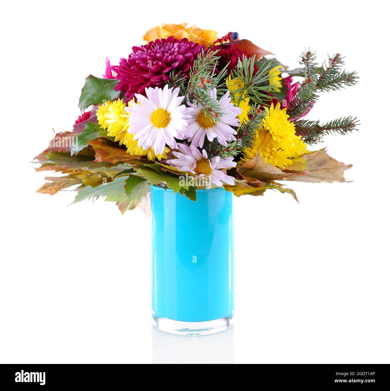 Flower bouquet in blue vase isolated on white Stock Photo Alamy