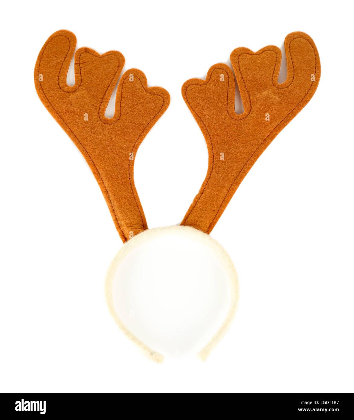 Pair of toy reindeer horns isolated on white Stock Photo Alamy