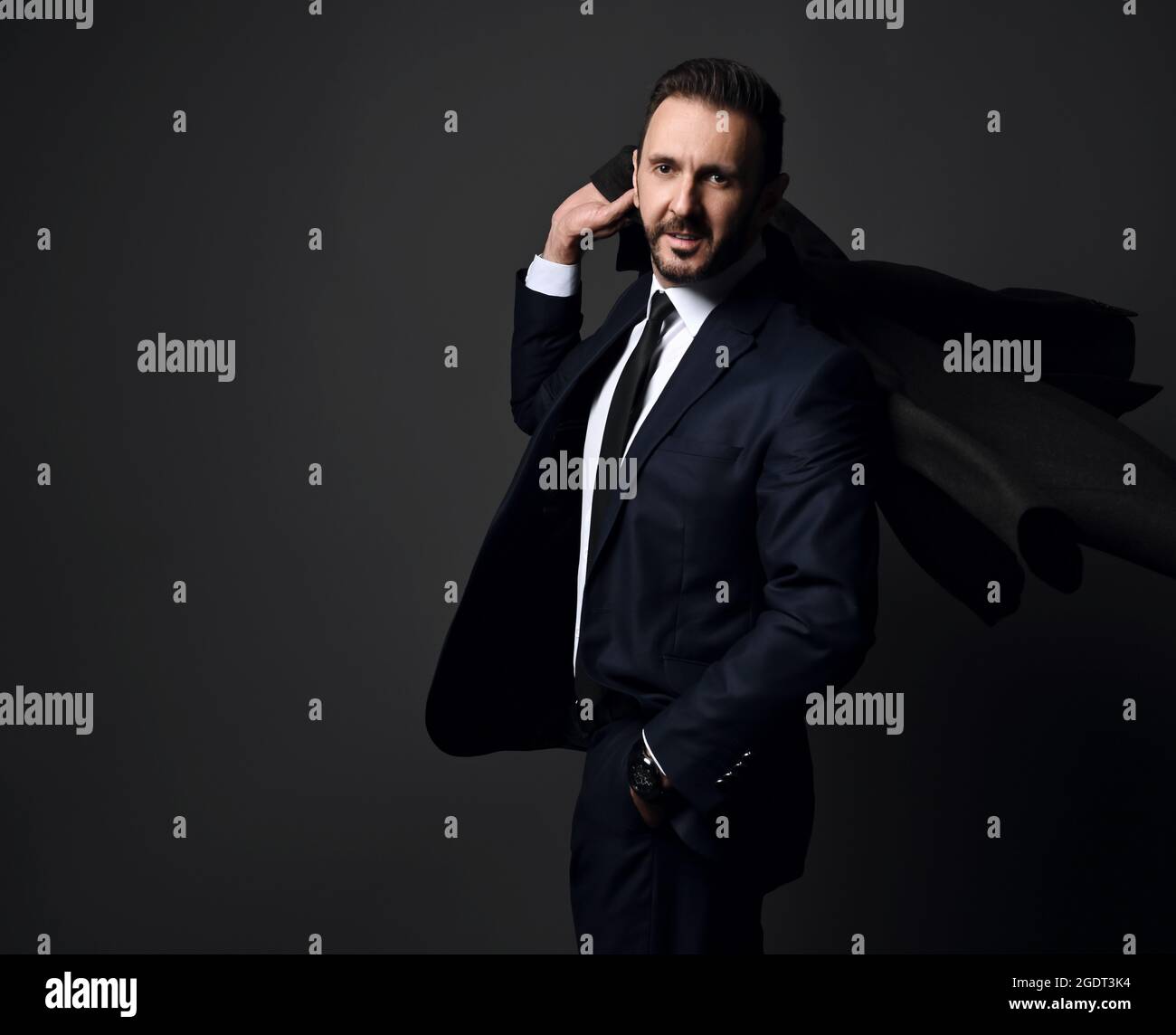 Professional Boss Elegant bearded businessman, boss in stylish modern office suit walking ...