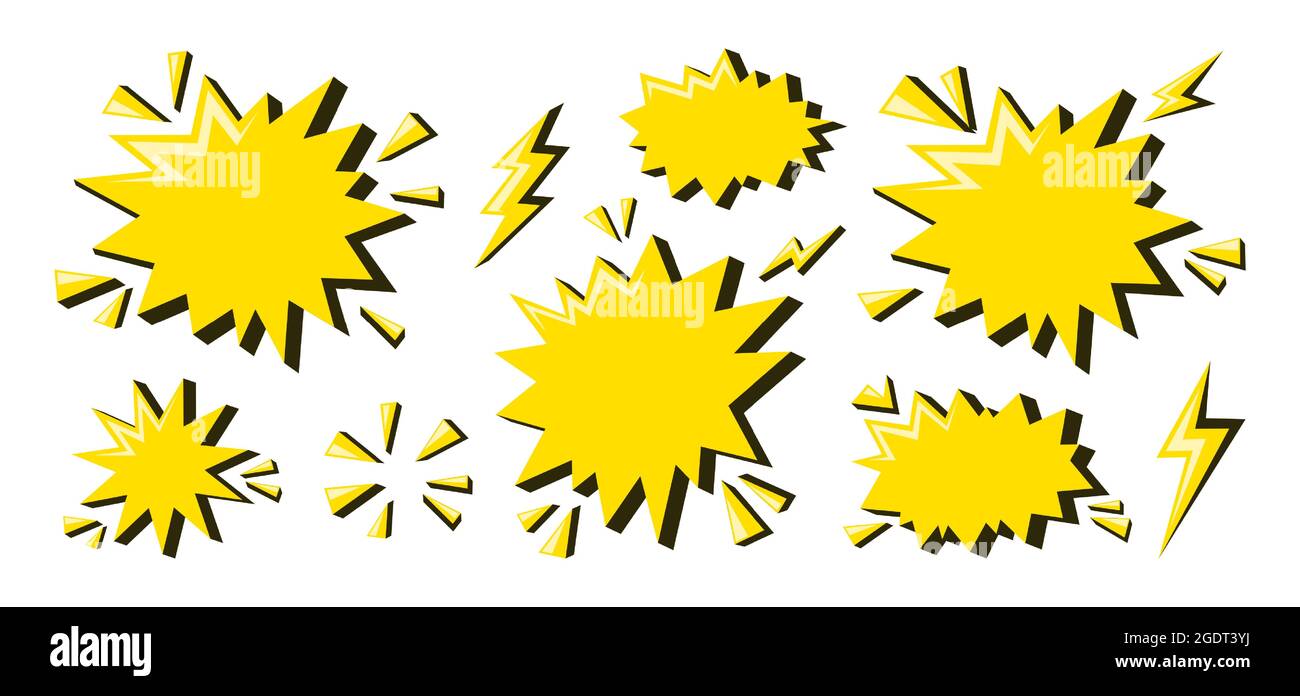 Comic star speech bubbles. Yellow comic style frames set. Vector illustration isolated in white background Stock Vector