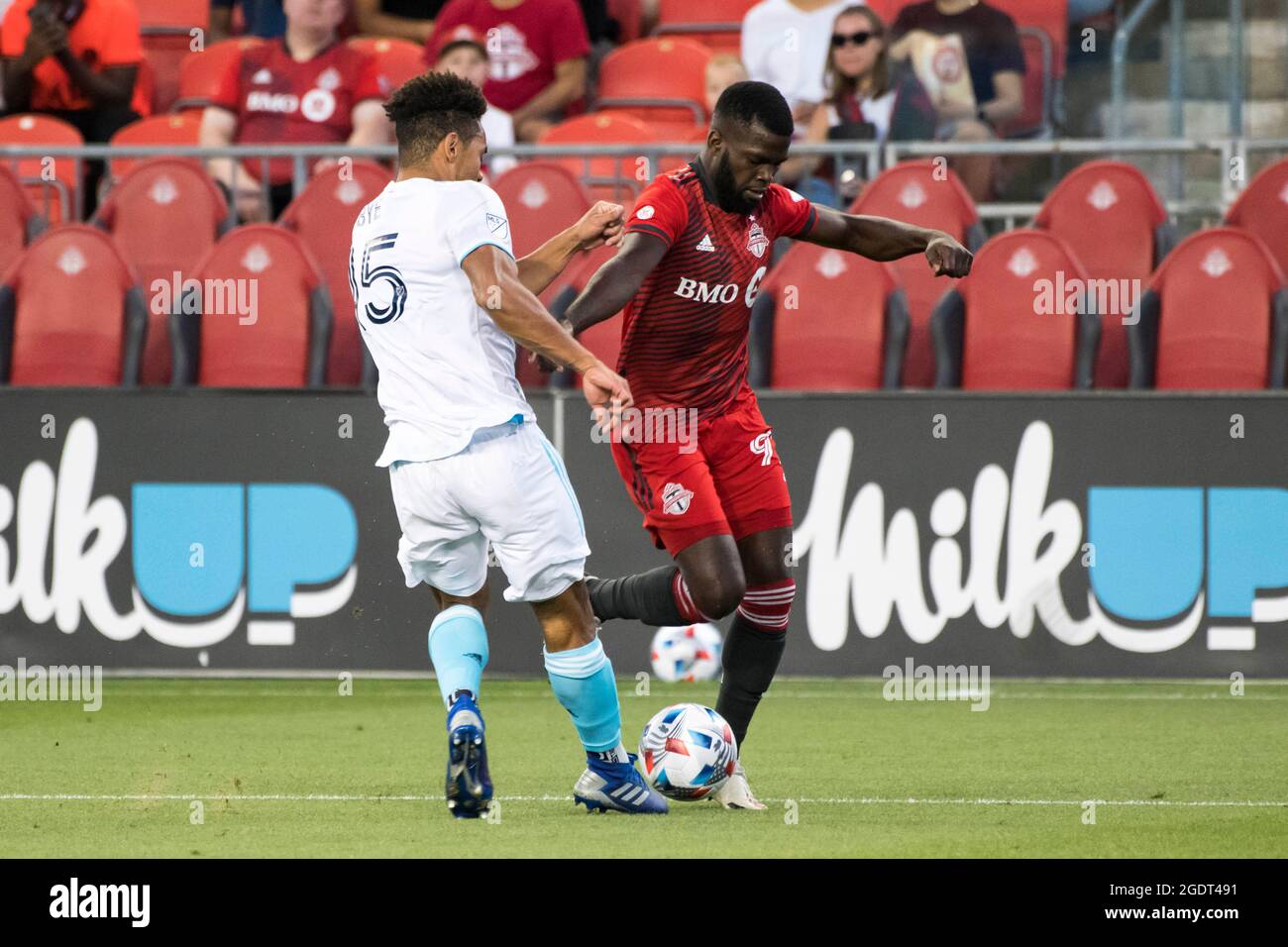 Toronto Ontario Canada 14th Aug 21 Kemar Lawrence 92 And Brandon Bye 15 In Action During The Mls Game Between Between Toronto Fc And New England Revolution The Game Ended 1 2 Credit