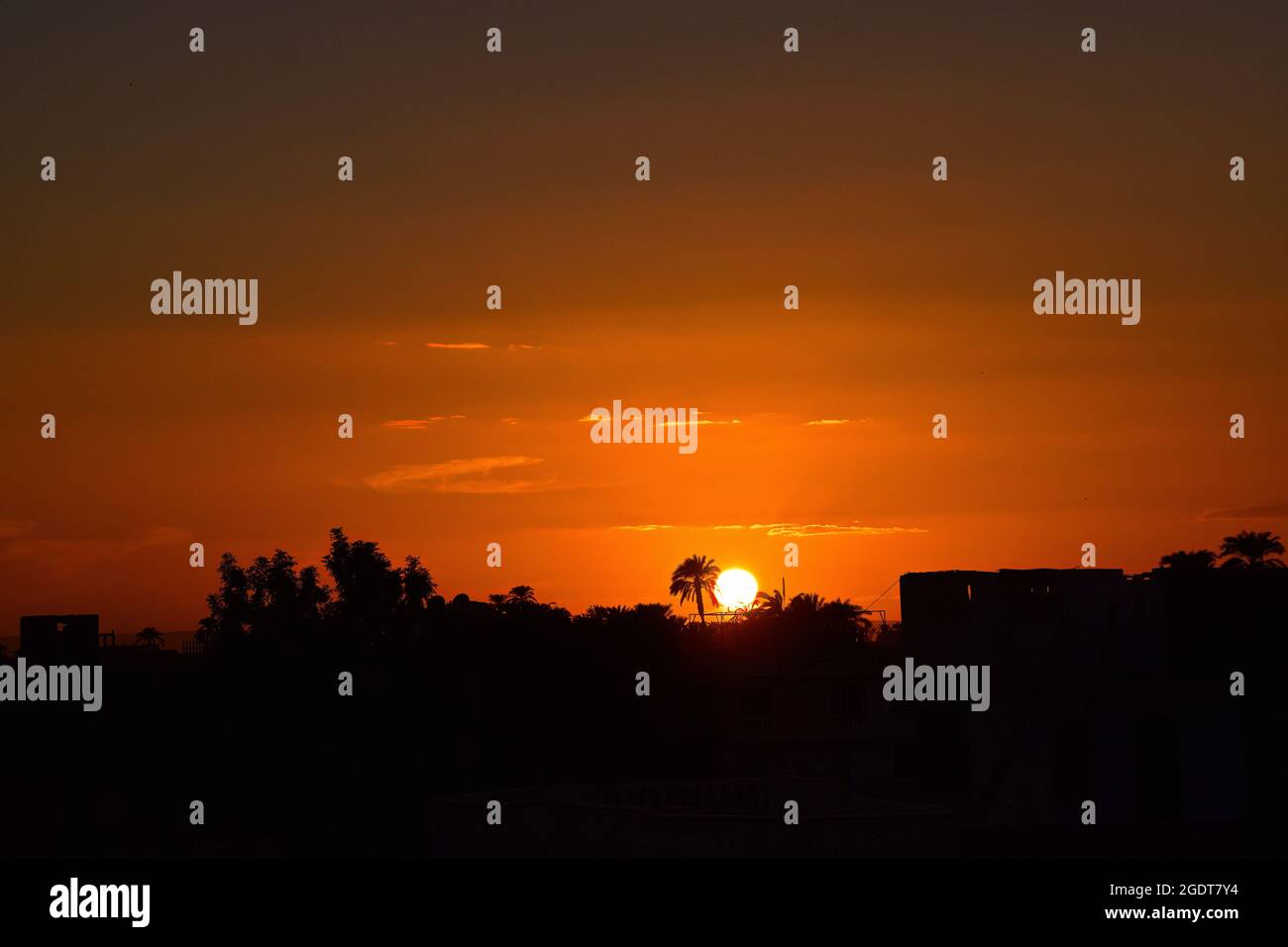 Beautiful sunset in Luxor, Egypt Stock Photo