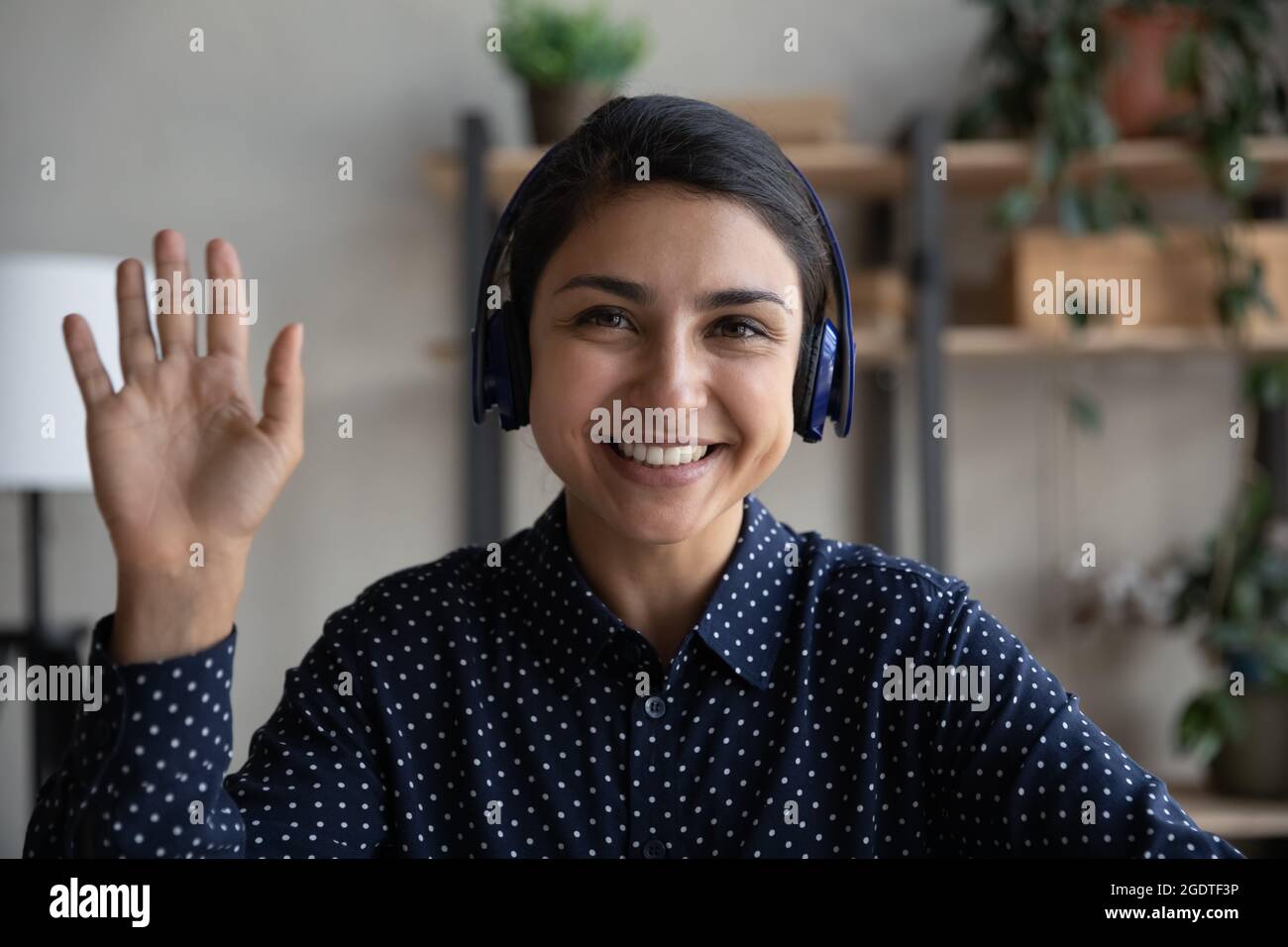 Portrait of smiling Indian woman talk on webcam call Stock Photo - Alamy