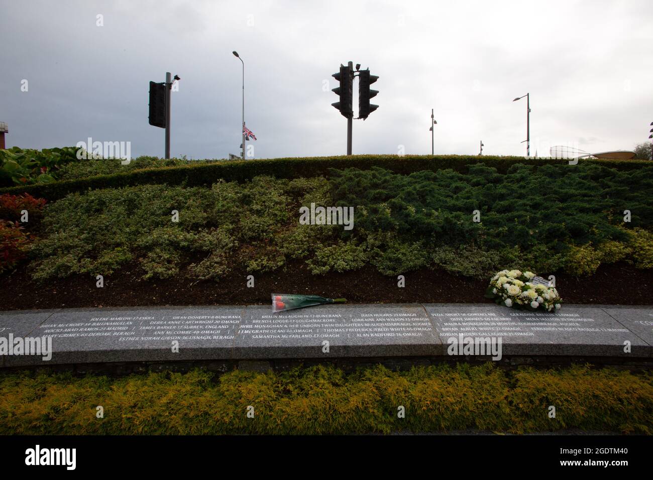 Omagh, Northern Ireland. 14th August 2021. Relatives of those killed claim  the garden which wish meant to reflect light to the spot where the Bomb  exploded doesn't work. The Omagh bombing was