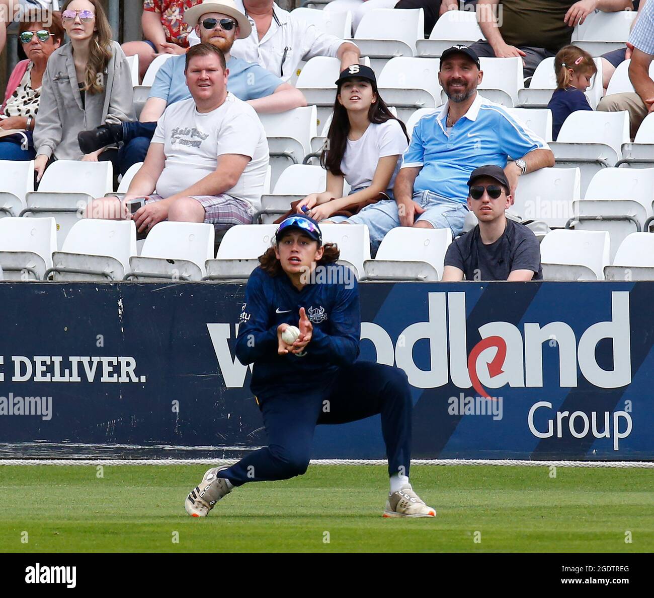 CHELMSFORD ENGLAND - AUGUST  14: Yorkshire's Ben Birkhead caught Essex's Ryan ten Doeschate  during Royal London One-Day Cup Quarter Final between Ess Stock Photo