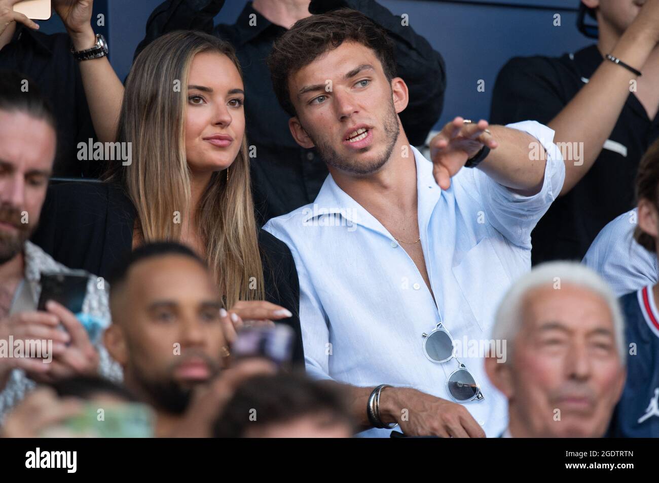 French F1 driver Pierre Gasly and his girlfriend attend the French Ligue 1 Uber Eats soccer