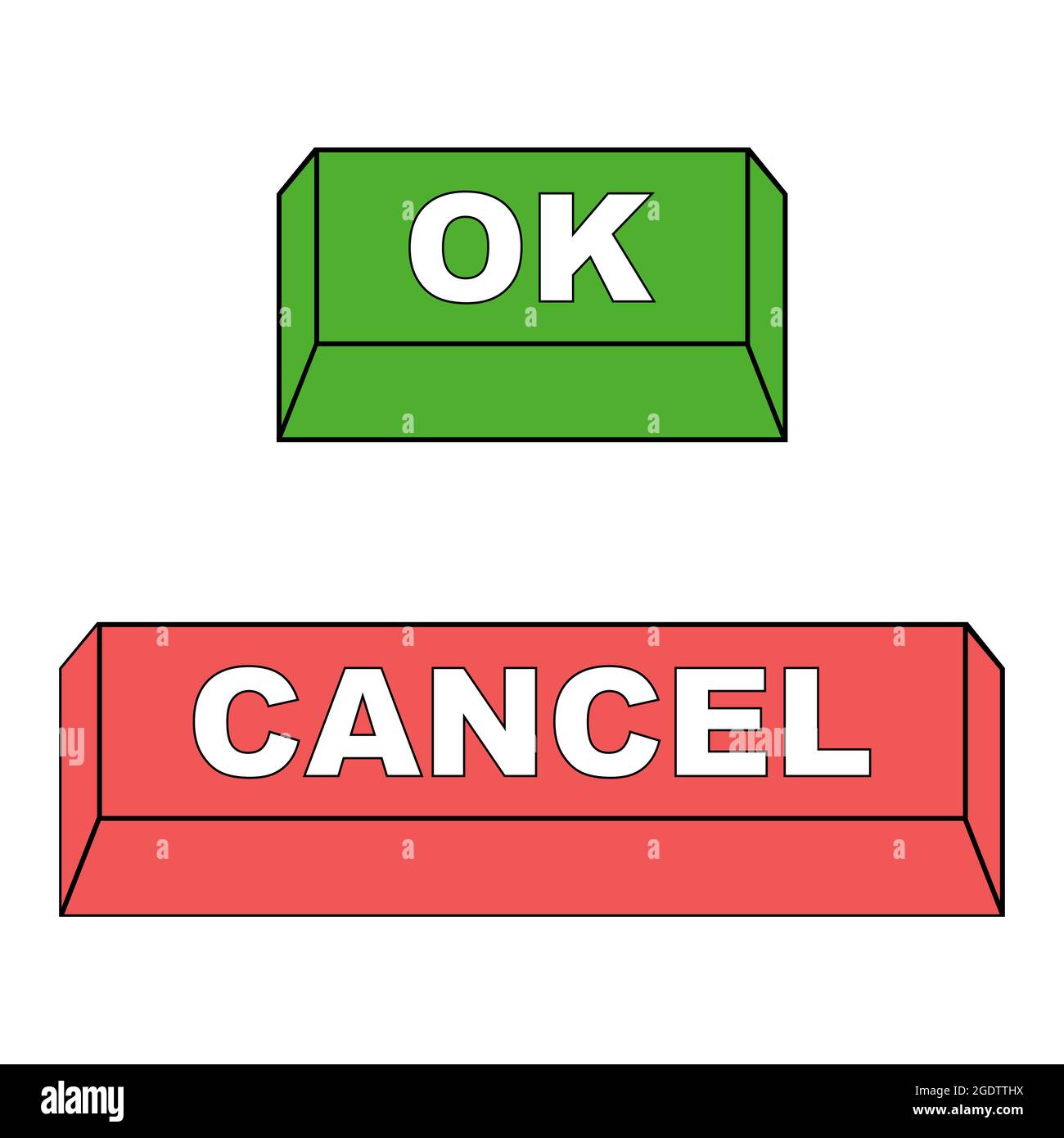 Keyboard buttons ok and cancel, vector red and green buttons ok and cancel approve and reject concept Stock Vector