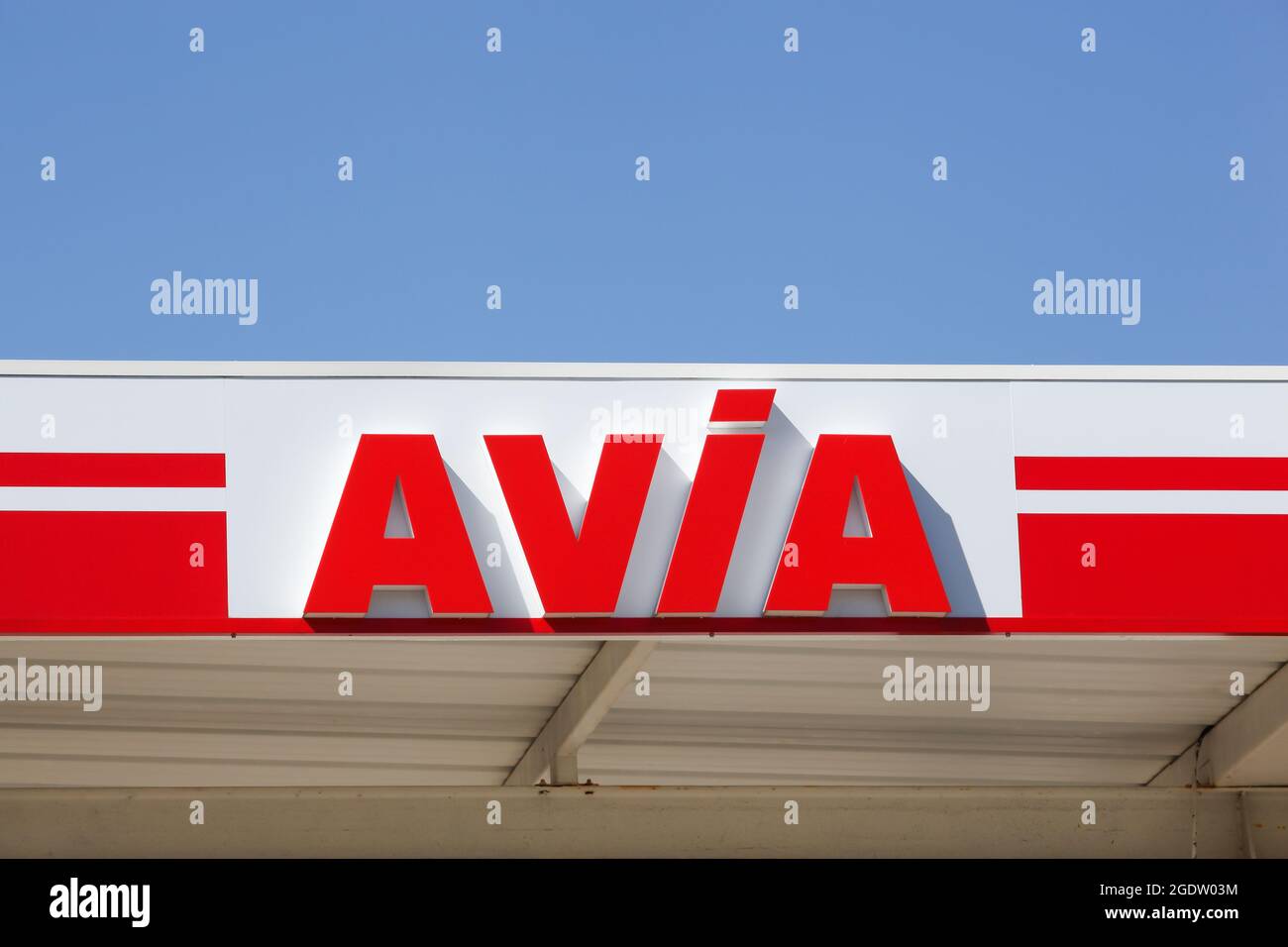Chenelette, France - September 12, 2020: AVIA sign on a gas station. AVIA International company is represented by more than 2900 petrol stations Stock Photo