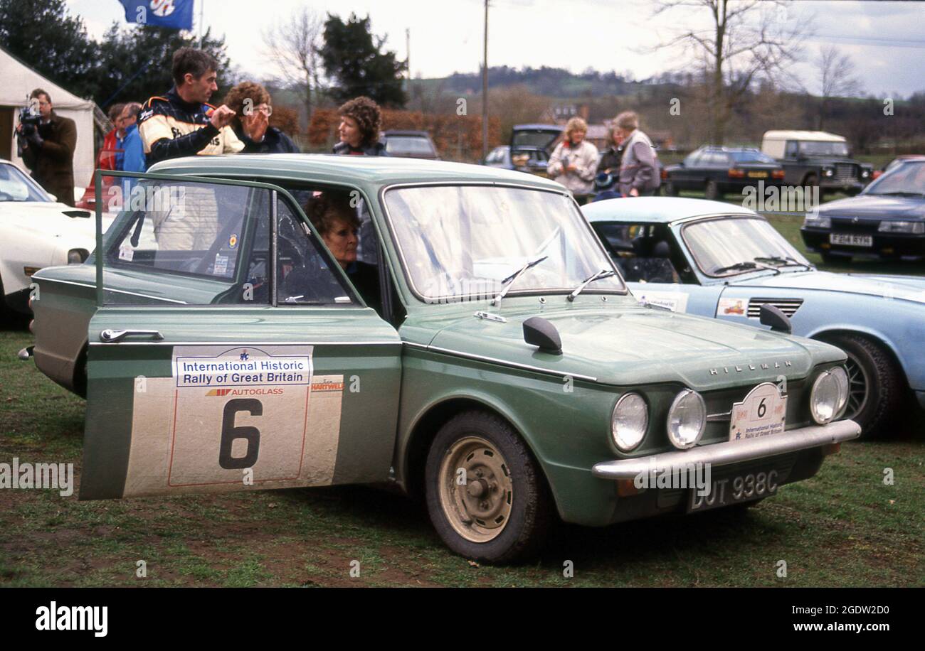 Rosemary Smith driving a Hillman Imp on the RAC International Historic Rally of Great Britain 1991 Stock Photo
